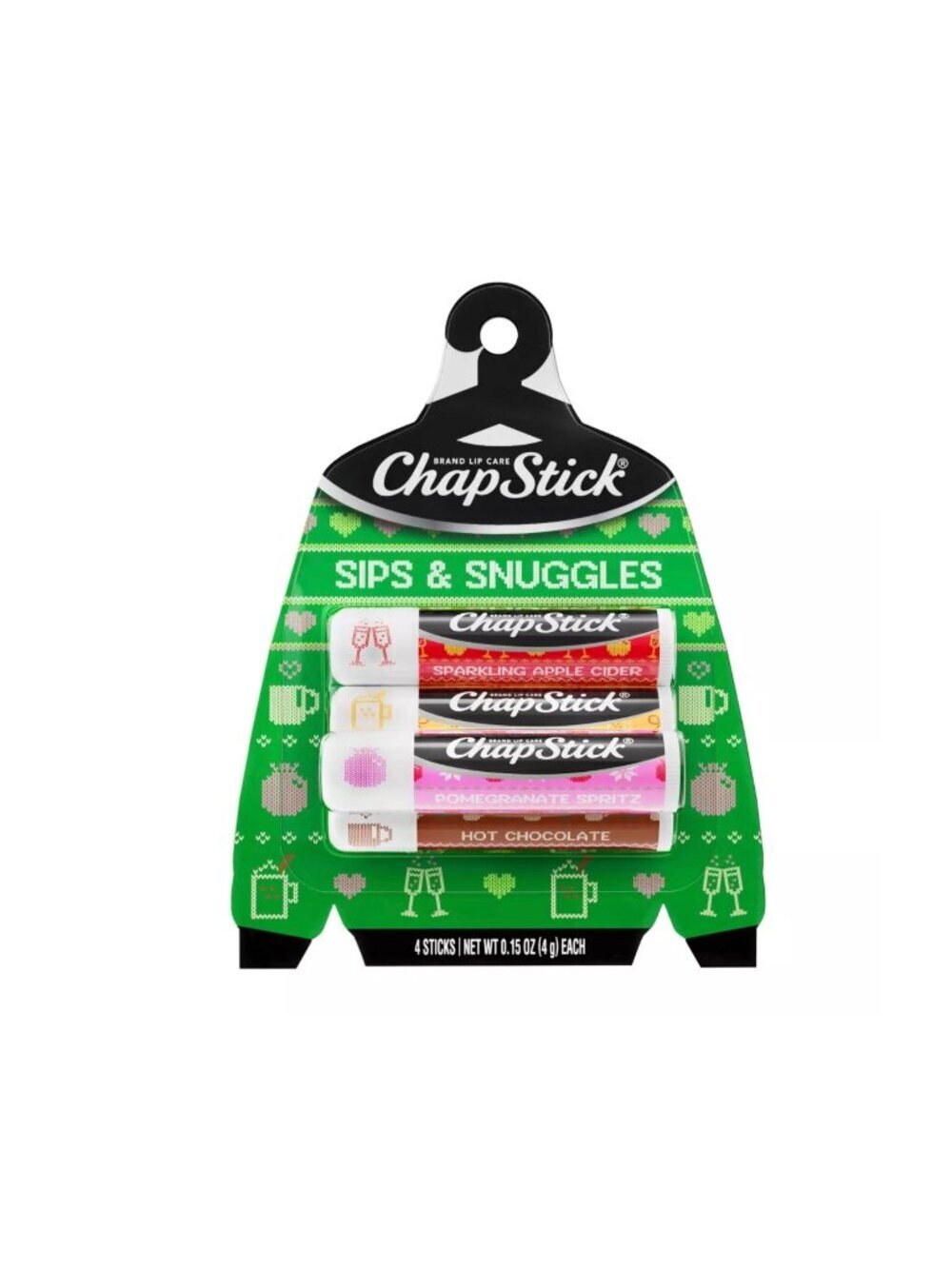 Chapstick Holiday Ugly Sweater Lip Balm - Sips & Snuggles - 0.15oz/4ct